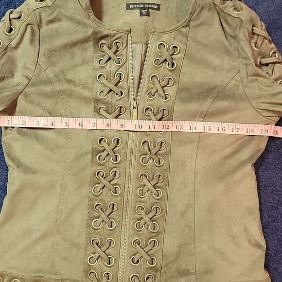 NWOT Boston Proper Khaki Olive Green Lace Up Grommet Faux Suede Jacket Sz Med - Picture 7 of 11